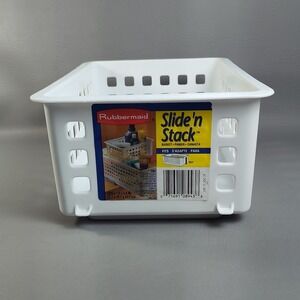 RUBBERMAID Slide N Stack Storage Basket / Bin ~ 5581 ~ White ~ Outside: 11" x 8"
